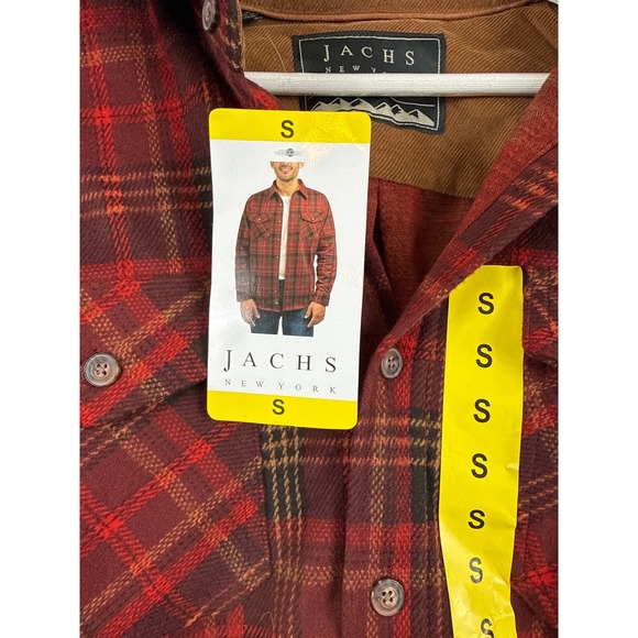 Jachs New York Mens Red Plaid Flannel Shirt Long Sleeve Button Down Small NEW - Picture 3 of 12